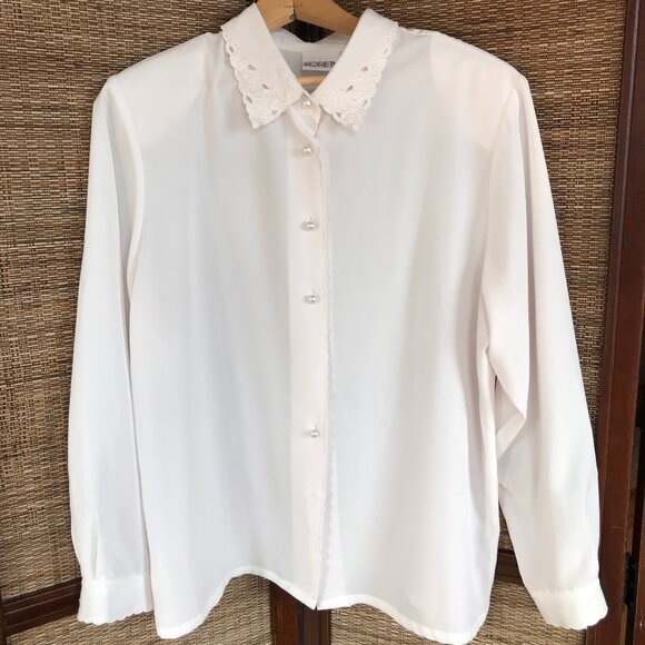 Koret Vintage 80s Cream Blouse: Size 16, Scalloped Eyelet Embroidery Detail - Picture 4 of 16